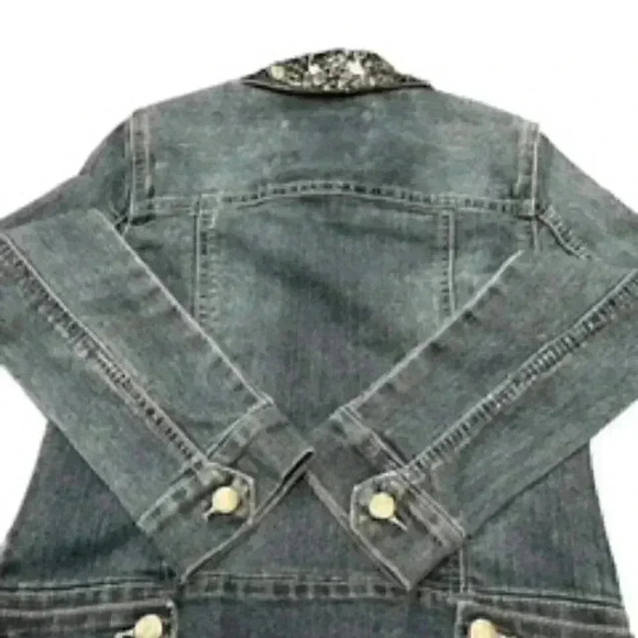 Guess Girls Denim Jean Cropped Embellished Jacket Size 7 - Picture 10 of 12